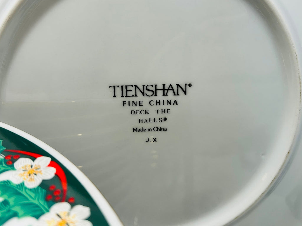 Back view of a decorative plate with 'TIENSHAN FINE CHINA' branding.